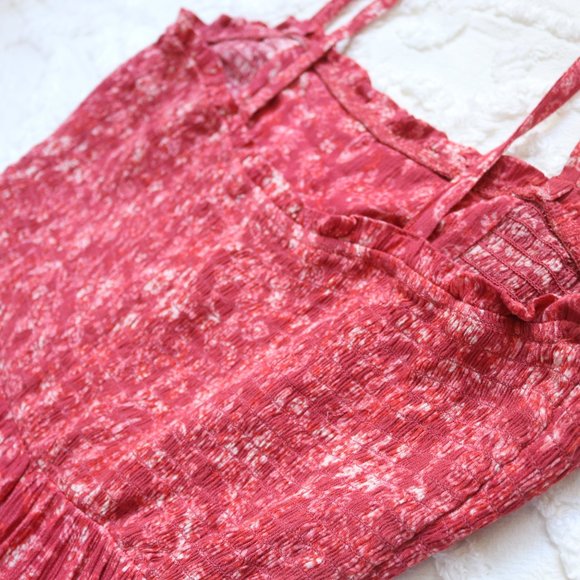 Knox Rose | Floral Smocked Tie-Strap Tiered Ruffle Red Midi Dress NWT | M - Picture 9 of 12